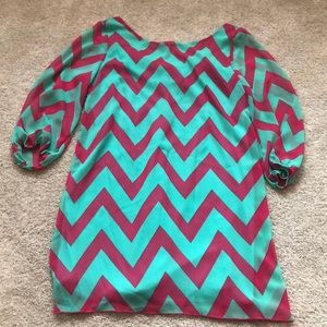 Green and pink bow back dress